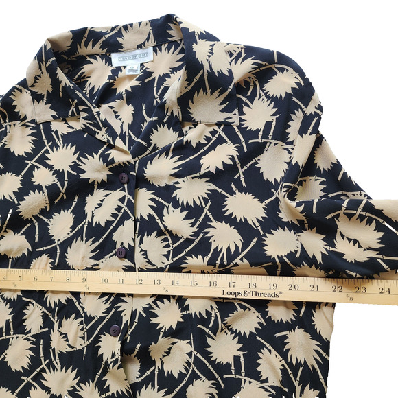 Ciaosport 100% Silk Printed Short-Sleeve Blouse Size 12 Button-Up Beige Floral - Picture 4 of 9